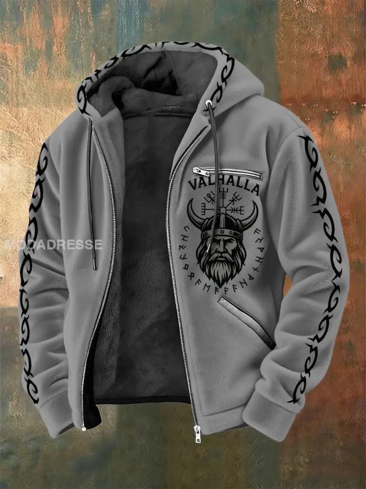 Mäns viking tryckt flannel långärmad jacka grå / S