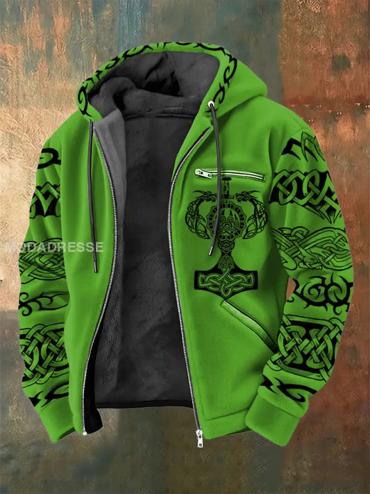 Mäns viking tryckt flannel långärmad jacka grönt / S