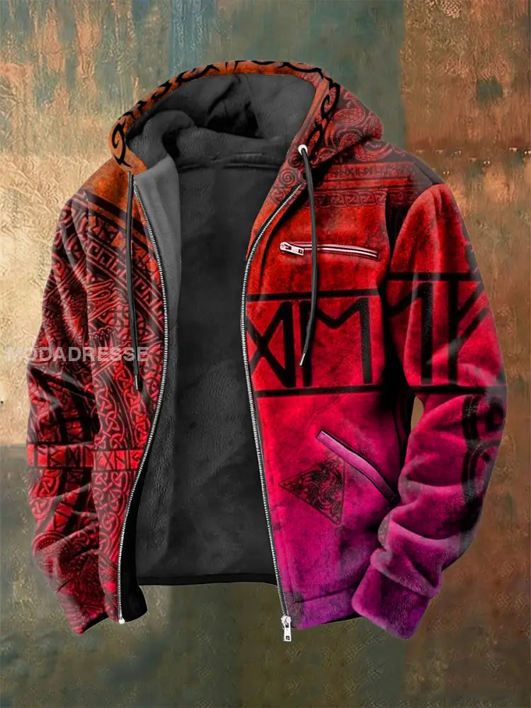 Mäns viking tryckt flannel långärmad jacka rosröd / S