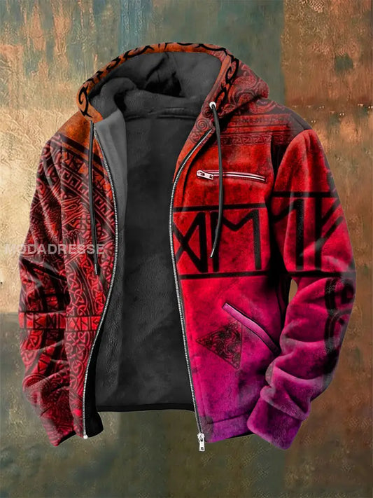 Mäns viking tryckt flannel långärmad jacka rosröd / S