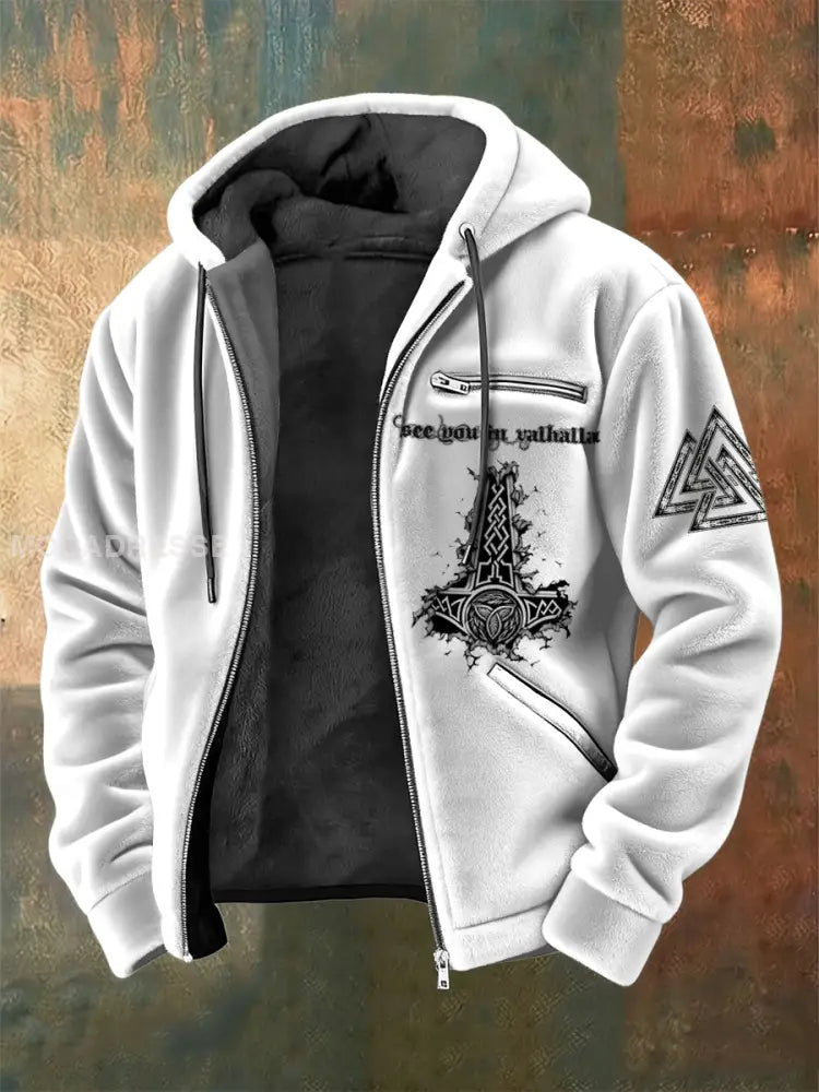 Mäns viking tryckt flannel långärmad jacka vitt / S