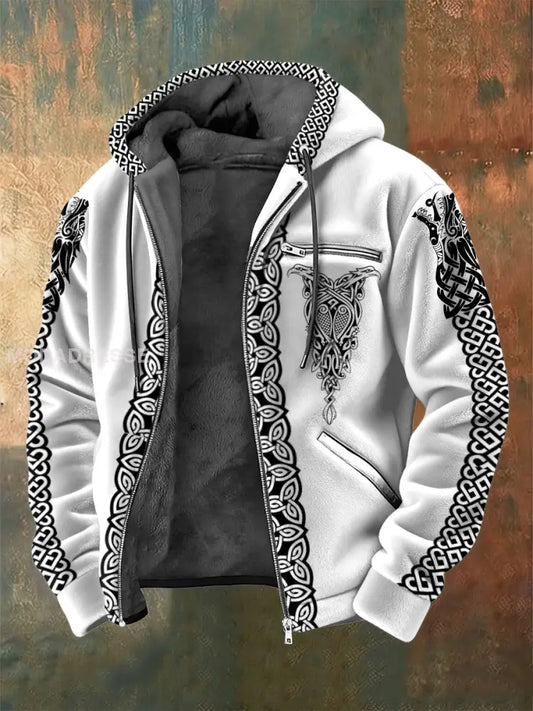Mäns viking tryckt flannel långärmad jacka vitt / S