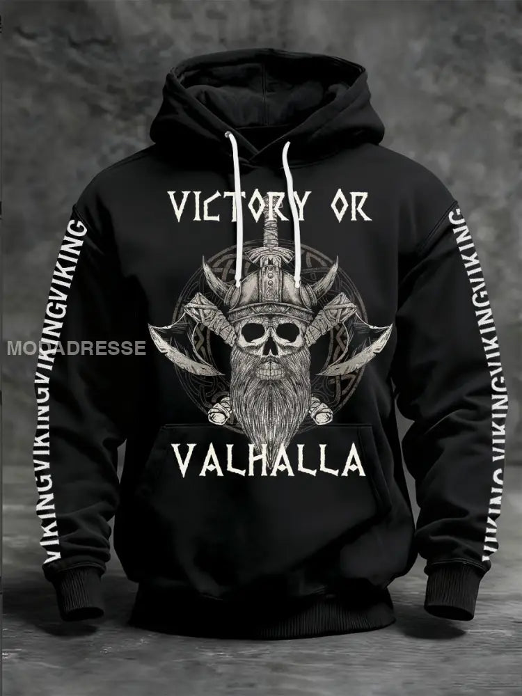 Mäns viking tryckt långärm med huvad svart / S