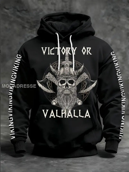Mäns viking tryckt långärm med huvad svart / S