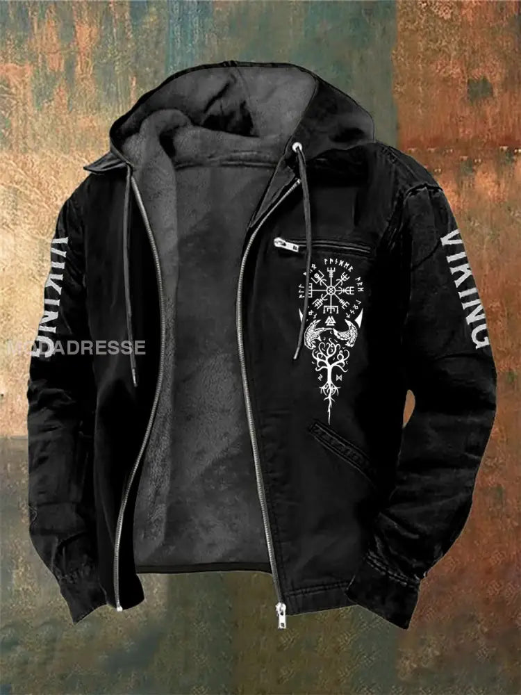 Mäns viking tryckt långärmad jacka svart / S