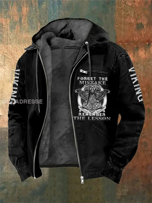 Mäns viking tryckt långärmad jacka svart / S