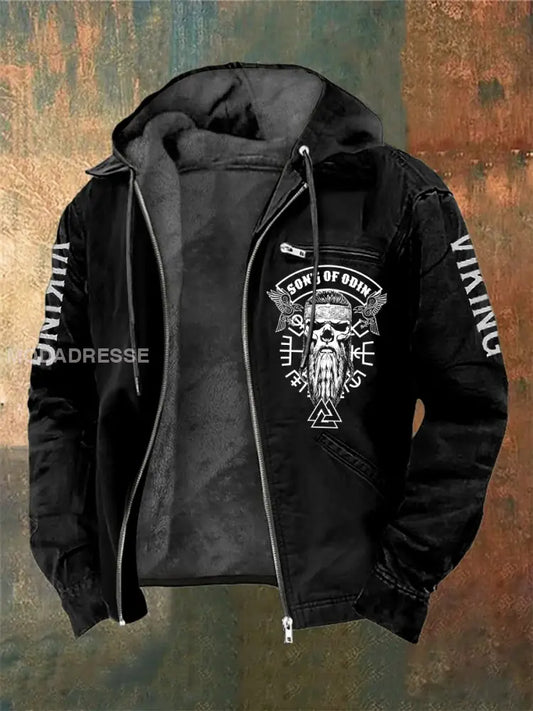 Mäns viking tryckt långärmad jacka svart / S