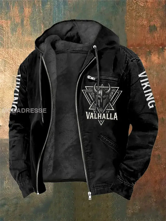 Mäns viking tryckt långärmad jacka svart / S
