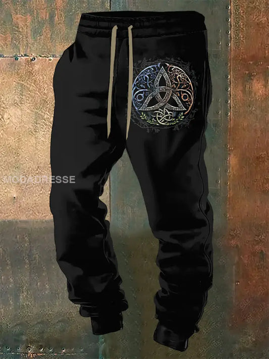 Mäns viking tryckta dragsnöre Sportbyxor svart / S