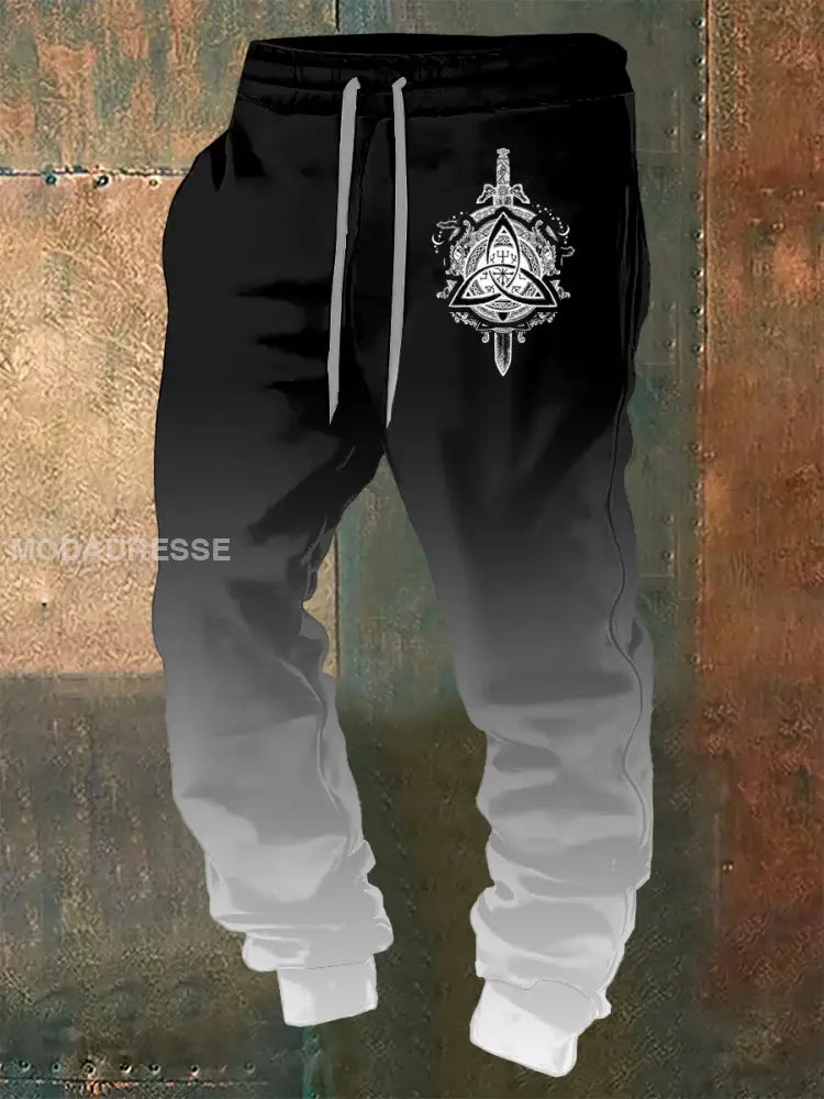 Mäns viking tryckta dragsnöre Sportbyxor svart / S