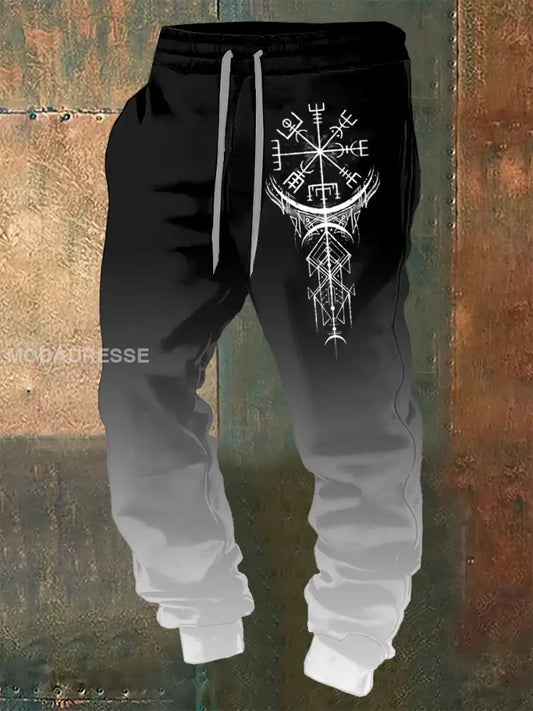 Mäns viking tryckta dragsnöre Sportbyxor svart / S