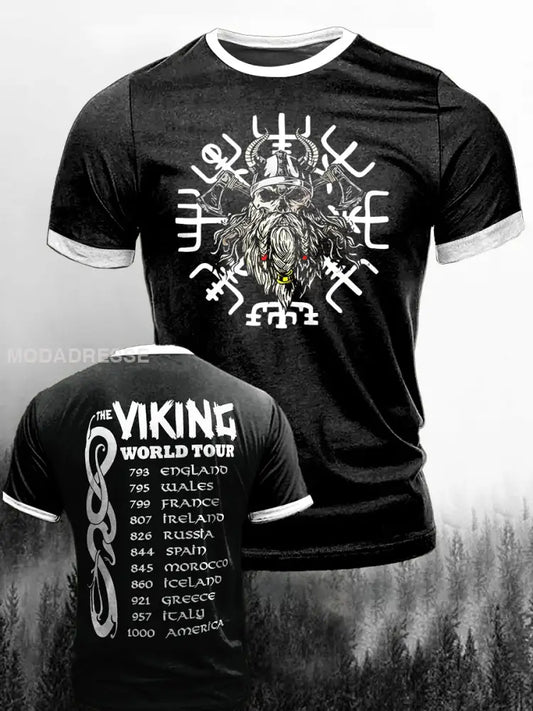 Mäns viking värld utskrift Vintage Mode kort ärm T-shirt S