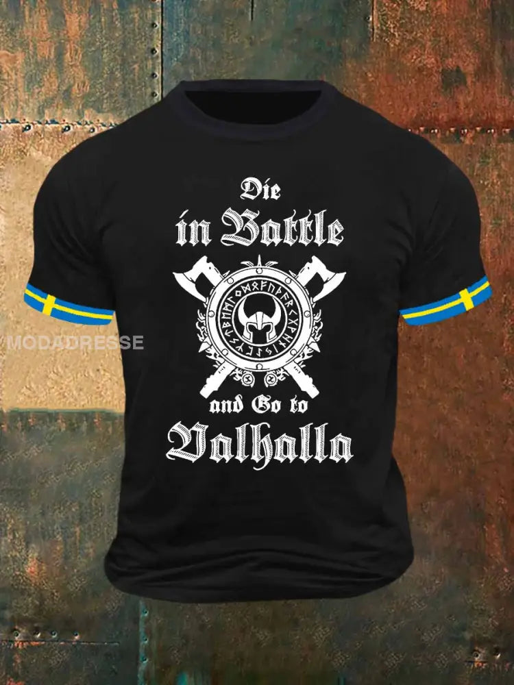 Mäns Viking Valhalla Print Vintage Mode kort ärm T-shirt S