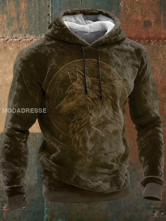 Mäns Viking Wolf Flannel Hoodie Flannel brun / S