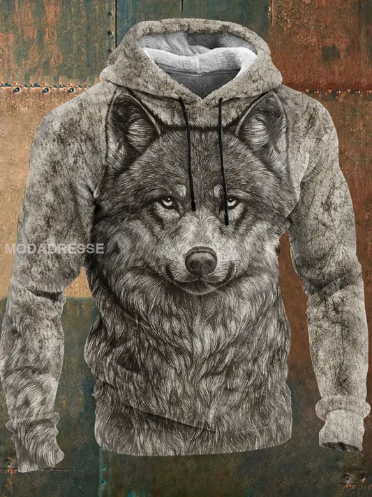 Mäns Viking Wolf Flannel Hoodie Flannel grå / S