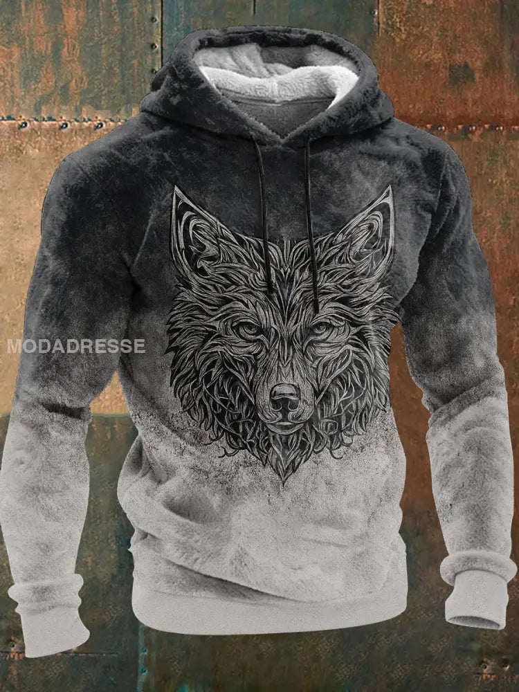 Mäns Viking Wolf Flannel Hoodie Flannel grå / S