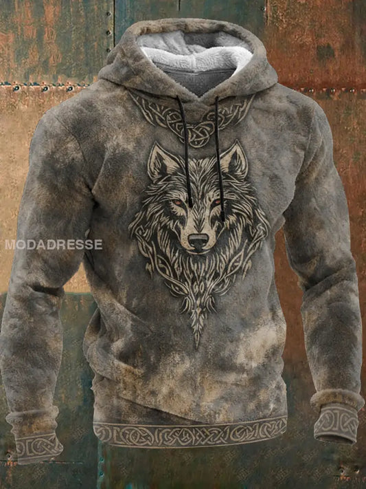 Mäns Viking Wolf Flannel Hoodie Flannel som bild / S