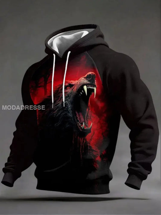 Mäns Viking Wolf Hoodie. svart / S