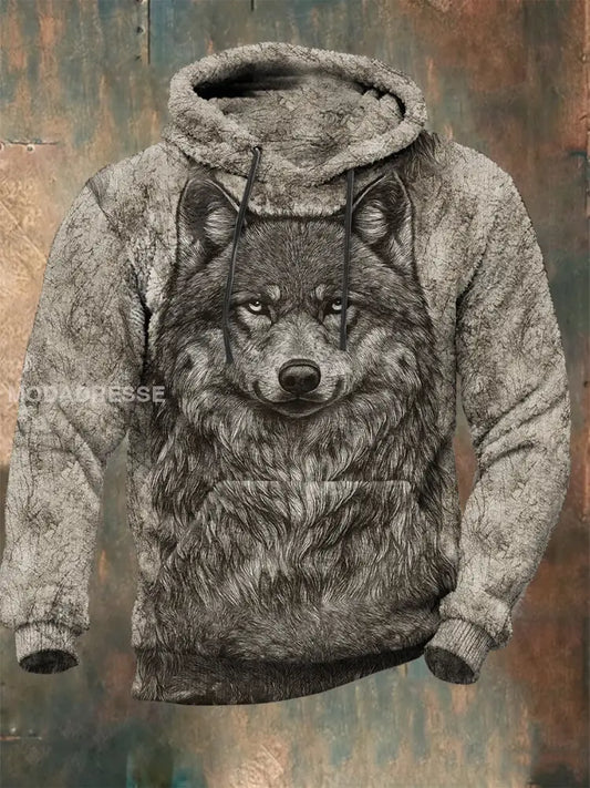 Mäns Viking Wolf Plush Hoodie. som bild / S