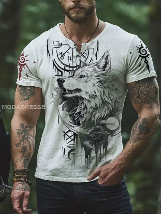 Mäns Viking Wolf Totem T-shirt vitt / S