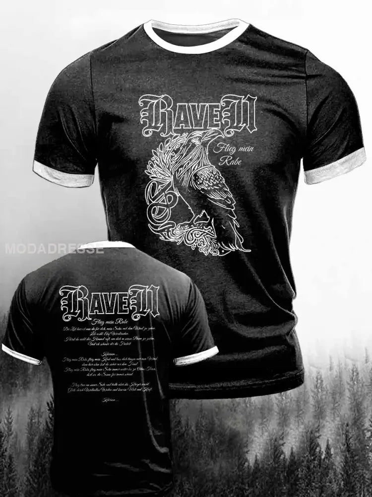 Mäns vikinga rav utskrift Vintage Mode kort ärm T-shirt S