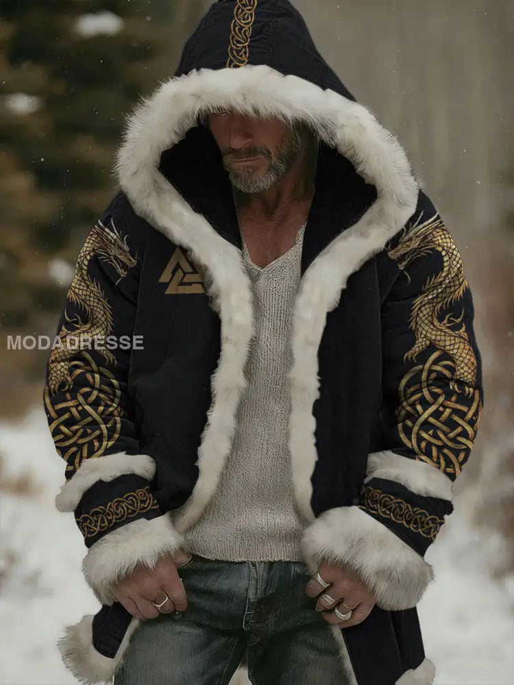Mäns vikinga-stil plush cardigan svart / S