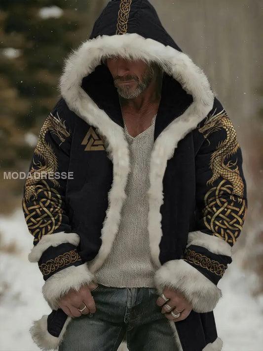 Mäns vikinga-stil plush cardigan svart / S