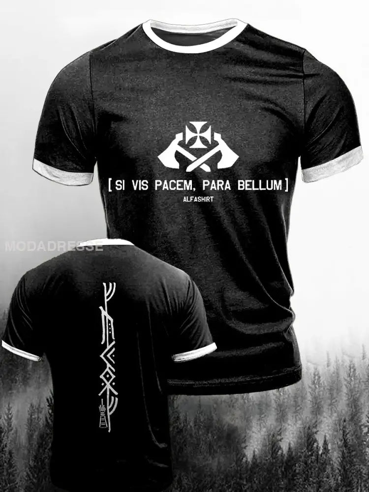 Mäns vikinga stridsyxa Print Vintage Mode kort ärm T-shirt S