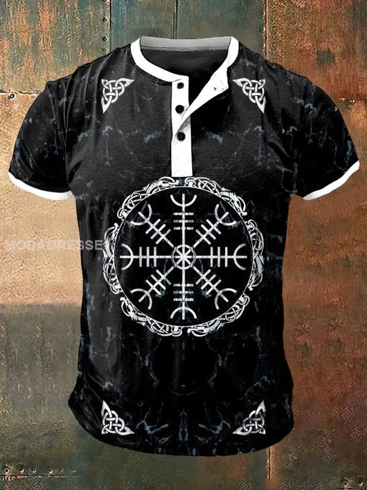 Mäns vikinga tryck konst kort ärm hensley hals T-shirt S