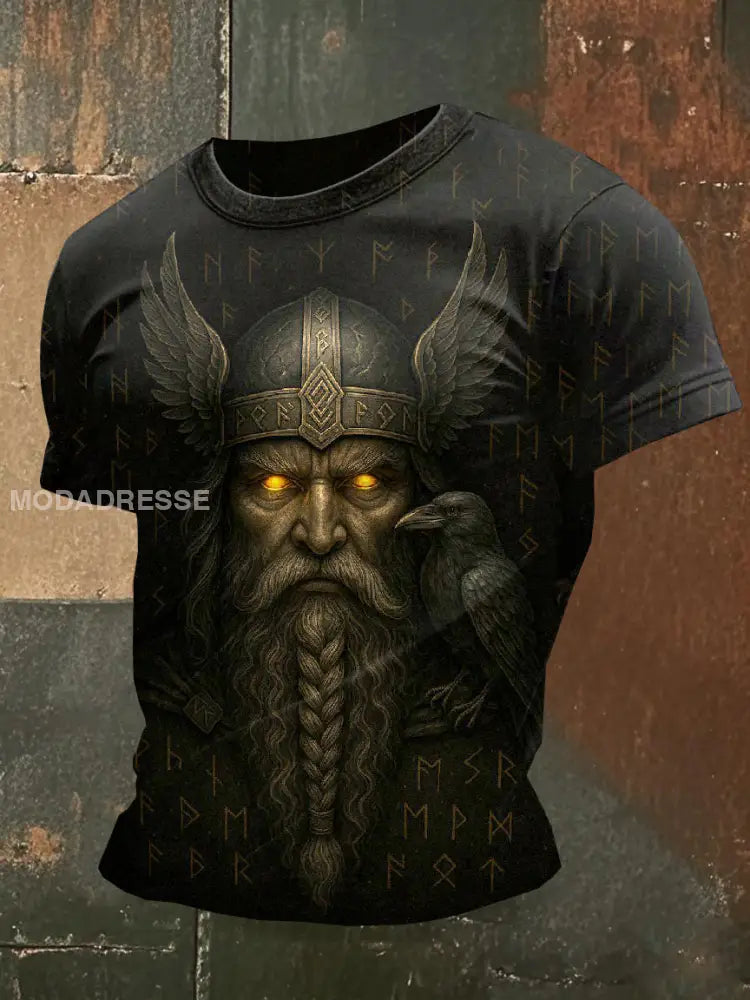 Mäns vikingtema tryckt Casual T-shirt som bild / S
