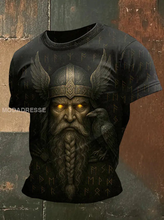 Mäns vikingtema tryckt Casual T-shirt som bild / S
