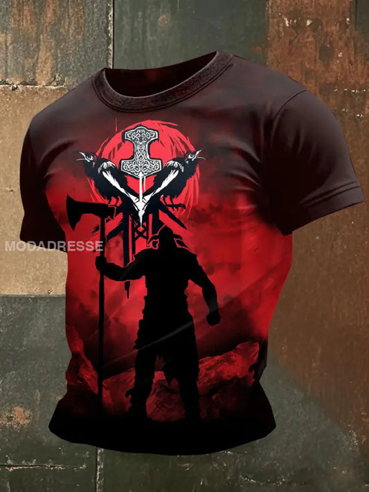 Mäns vikingtema tryckt Casual T-shirt som bild / S