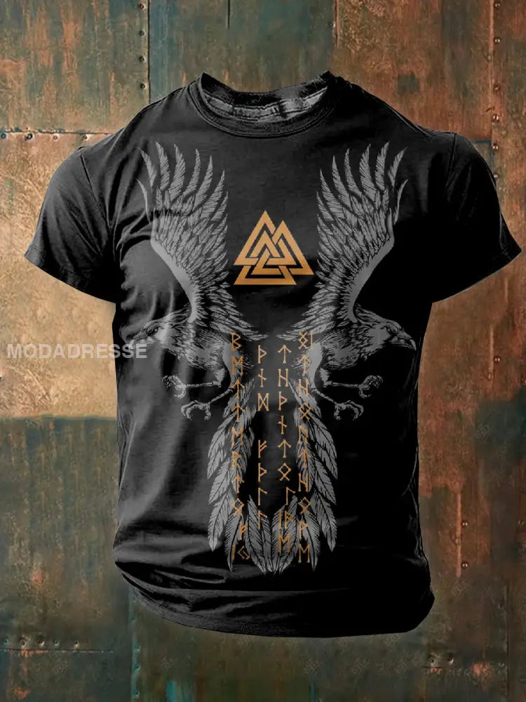 Mäns vikingtema tryckt Casual T-shirt som bild / S