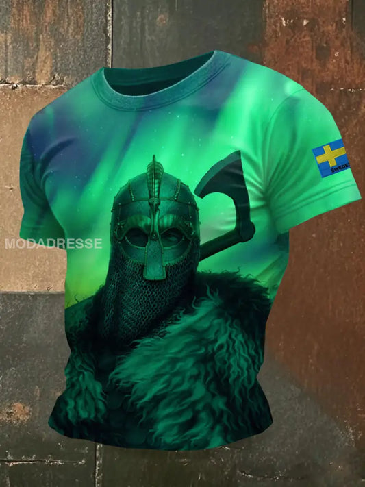 Mäns vikingtema tryckt Casual T-shirt som bild / S