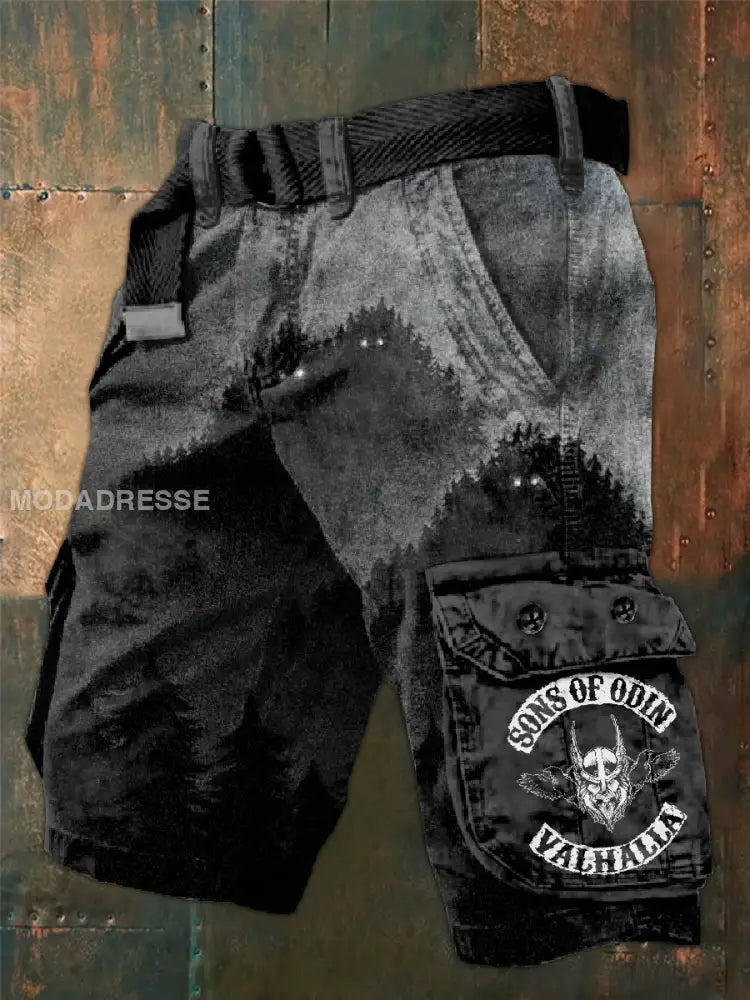 Mäns vikingtema tryckt Casual T-shirt som bild / S