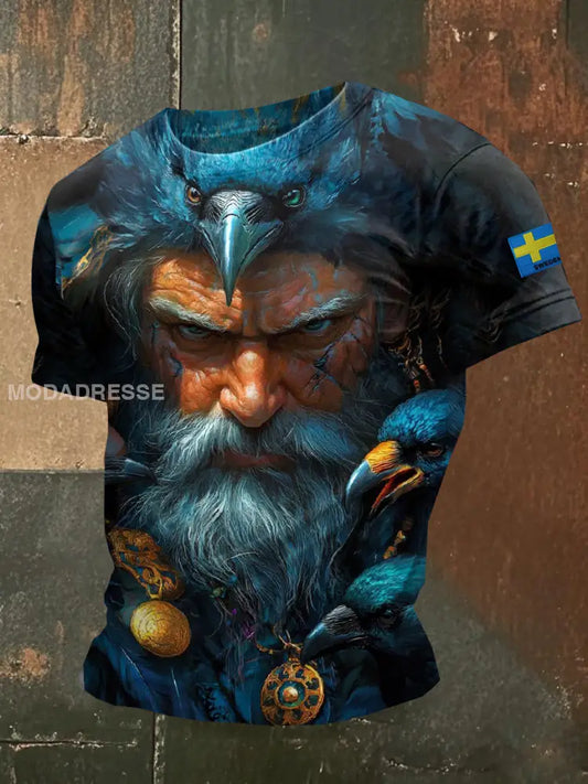 Mäns vikingtema tryckt Casual T-shirt som bild / S
