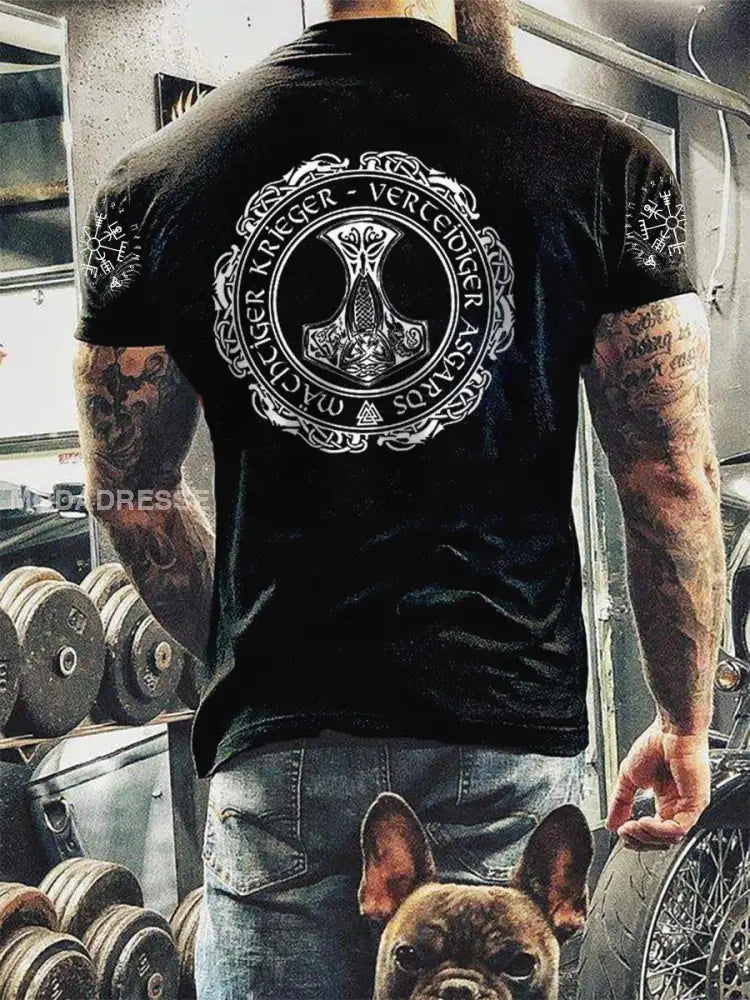 Mäns vikingtryckt kort ärm T-shirt