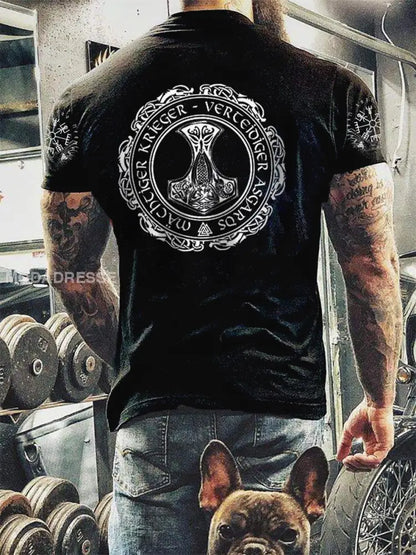 Mäns vikingtryckt kort ärm T-shirt