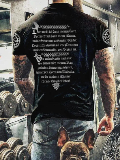 Mäns vikingtryckt kort ärm T-shirt