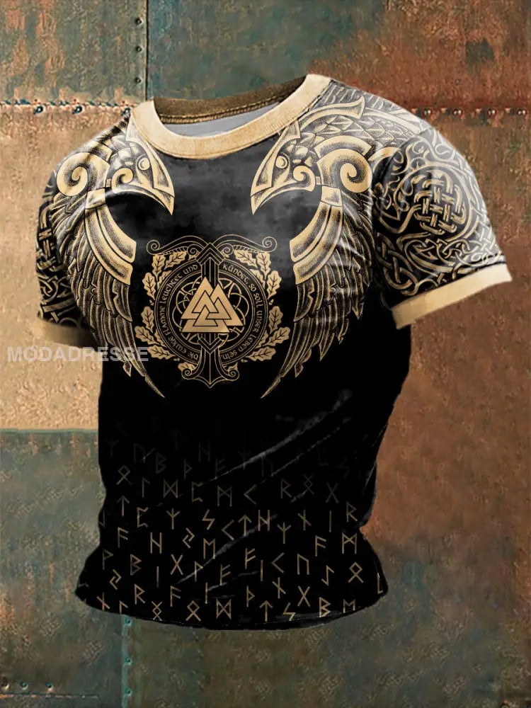 Mäns vikingtryckt kort ärm T-shirt som bild / S