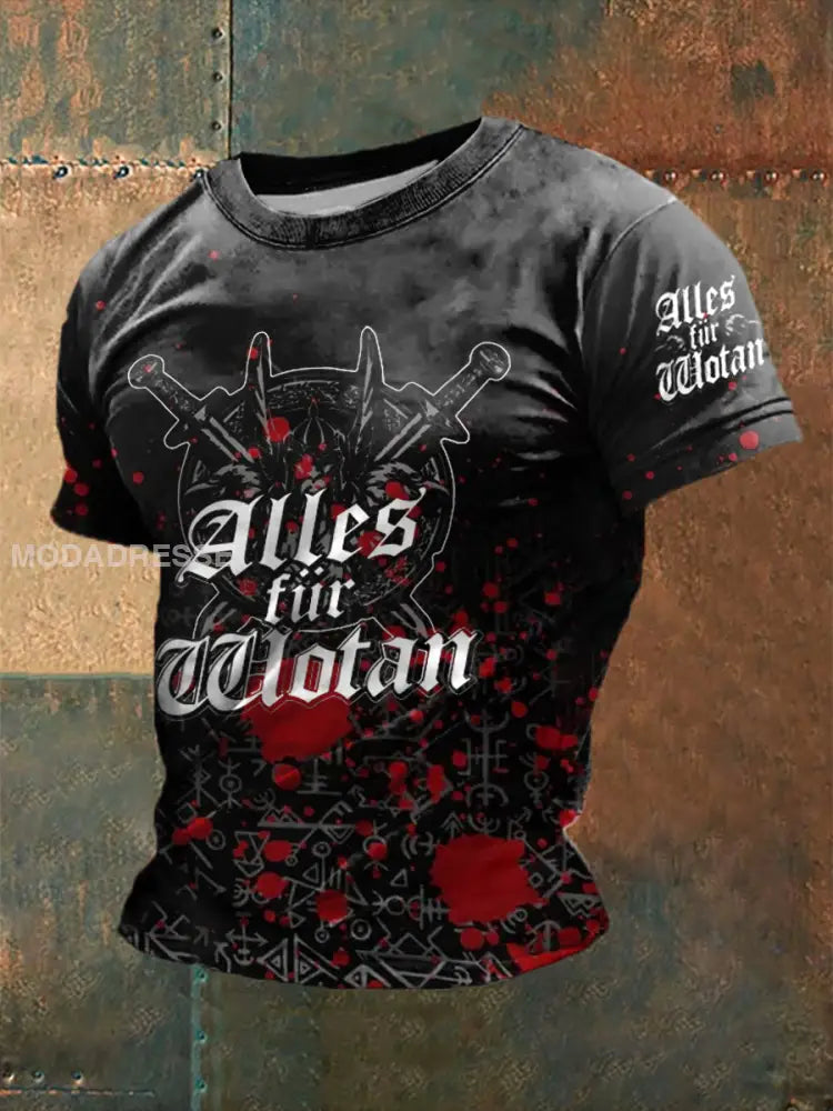 Mäns vikingtryckt kort ärm T-shirt som bild / S