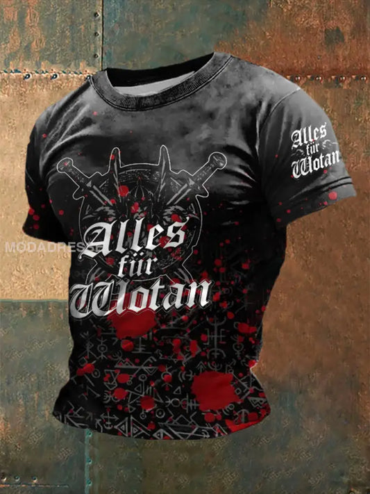 Mäns vikingtryckt kort ärm T-shirt som bild / S