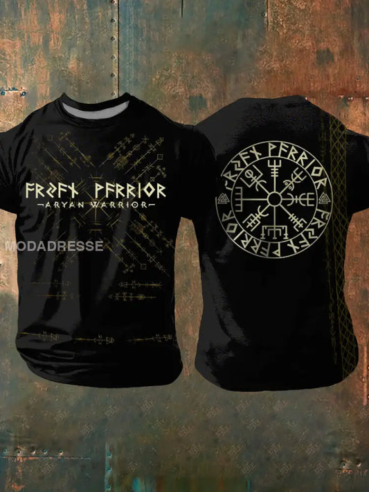 Mäns vikingtryckt kort ärm T-shirt svart / S