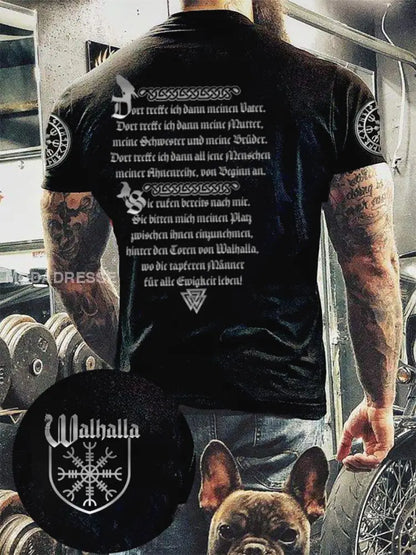 Mäns vikingtryckt kort ärm T-shirt svart / S