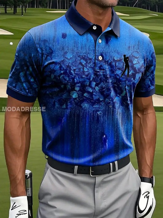 Mäns Vintage Abstract Textur Konst Skriv ut Casual Polo skjjorta flerlog / S