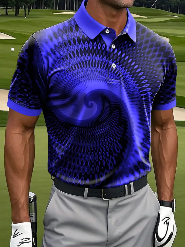 Mäns Vintage Abstrakt Swirl Art Print Casual Business Polo tröj flerlog / S
