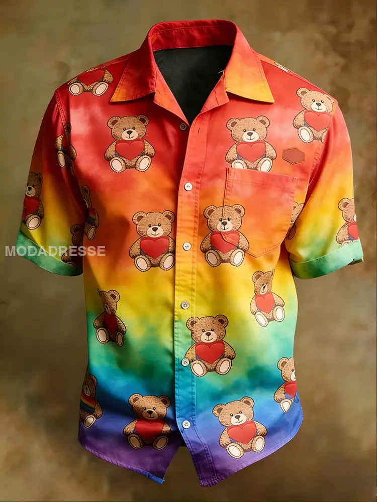 Mäns Vintage Business Style Lgbt Casual Short-Sleeved skjorta A / S