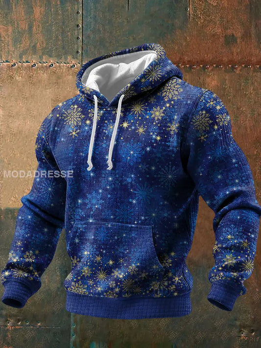 Mäns Vintage Christmas Nordic Konst Tryckt Hoodie Tryckt blå sjöfart / S