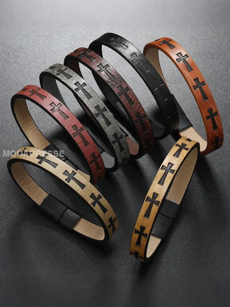 Mäns Vintage Cross legering läder armband
