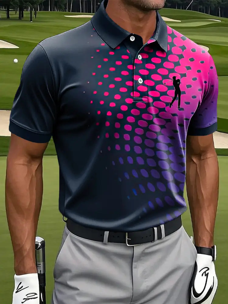 Mäns Vintage Gradient Dot Art Print Casual Business Polo tröj flerlog / S